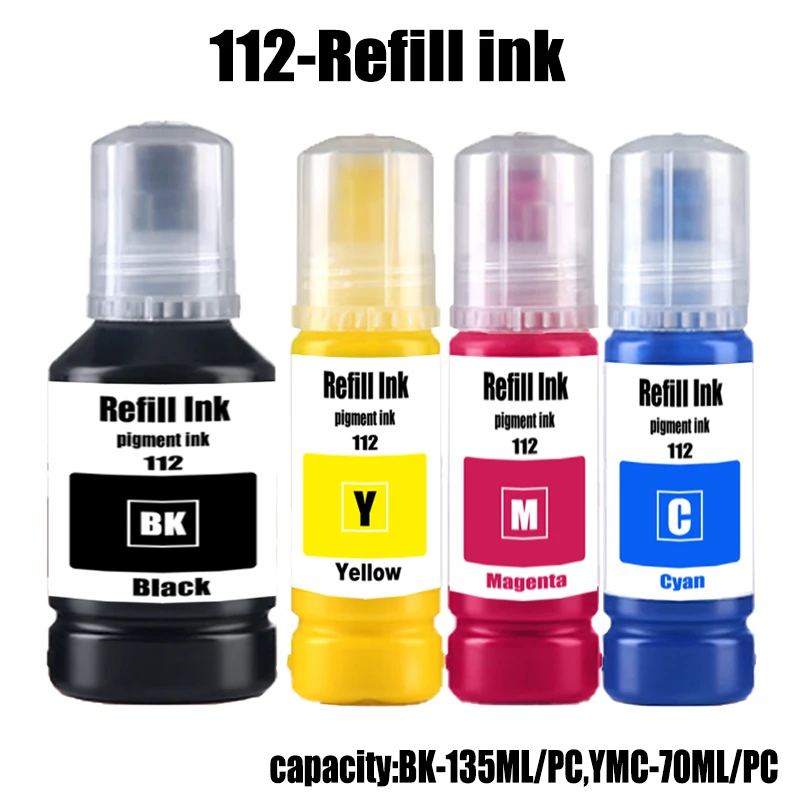 112 T112 Refill Pigment Ink For Epson Ecotank L6490 L6550 L6570 L6580 L11160 L15150 L15160 L15180 M15140 M15180  Printer