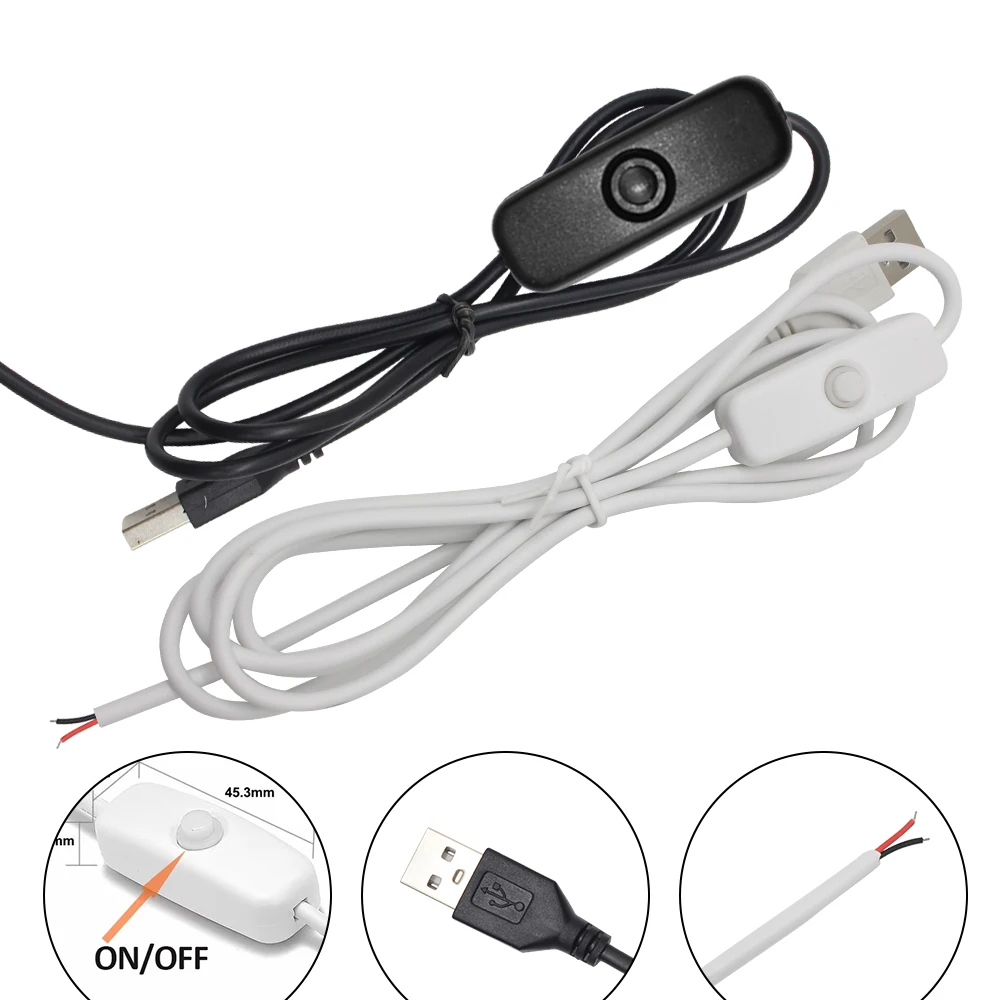 USB 5V 501 Schalterkabel 1,5M USB-Stecker auf 2-adriges Verbindungskabel 501 Ein/Aus-Taste 2A für 2-Pin 2835 5050 LED-Streifen 1-50 Stück