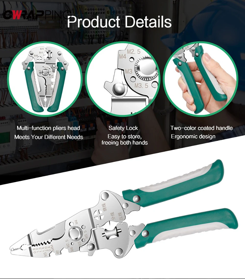 

Профессиональные складные плоскогубцы для зачистки проводов для электрика 16-в-1, плоскогубцы для намотки проводов, обжимные клещи, ручной инструмент, 1 шт.