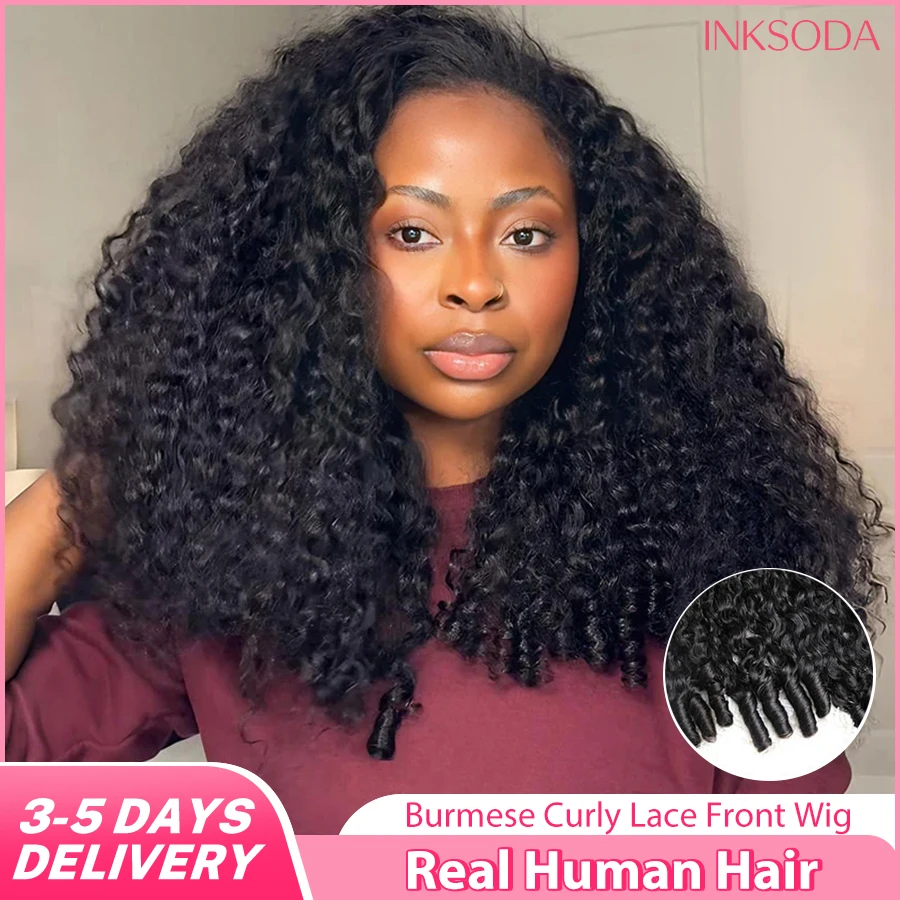 220% Density Burmese Curly Wig Human Hair 13x4 13x6 HD Transparent Lace Frontal Wigs Pre Plucked 15A Burmese Human Hair Wigs