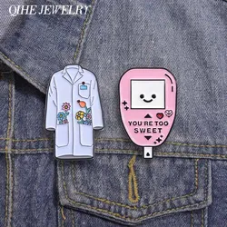 Funny Glucometer Flower White Coat Brooch Enamel Pins Medicine Instrument Brooch Bag Lapel Badge Jewelry Gifts for Doctor Nurse