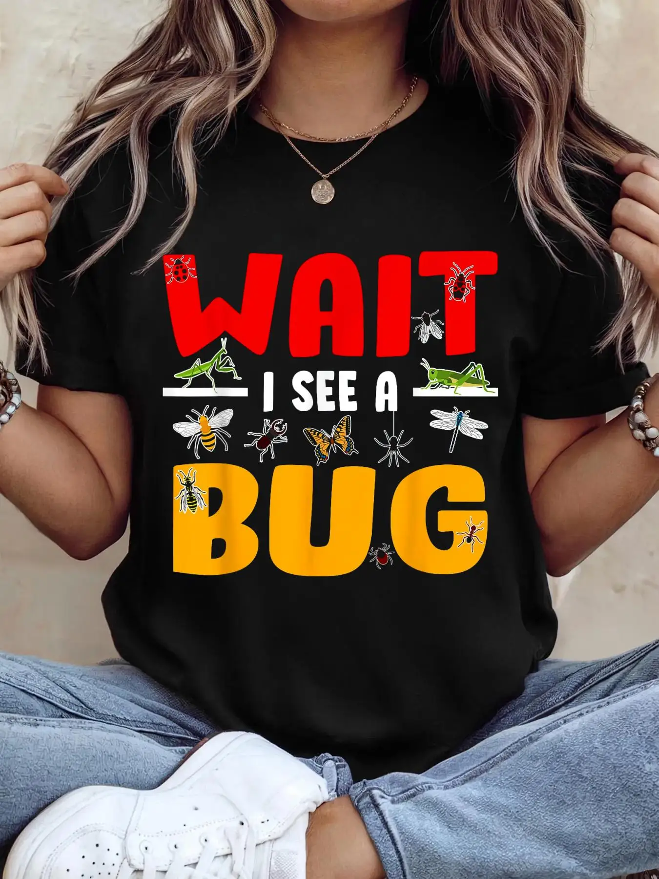 Funny Bug Ladybug Entomologist T Shirt for Men Women Insect Science Tee with Ladybug Patch Casual Round Neck Top