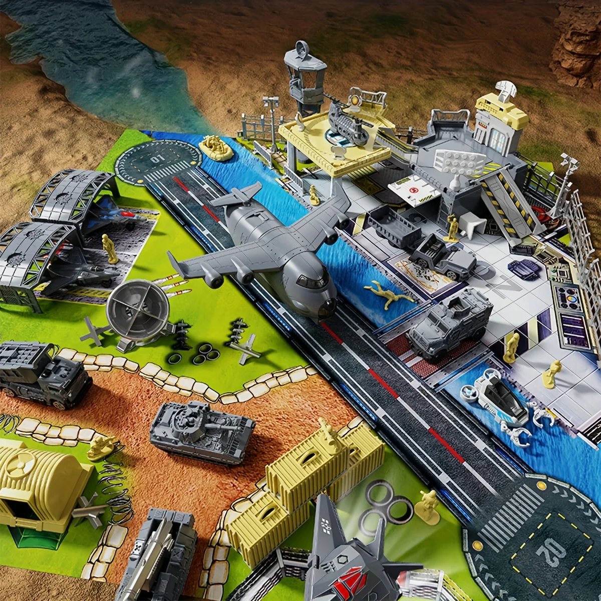 

Военный базовый набор игрушек для детей, армейский набор игрушек с вертолетом, истребителями, танками, транспортными средствами, солдатами, ковриком для боевого поля