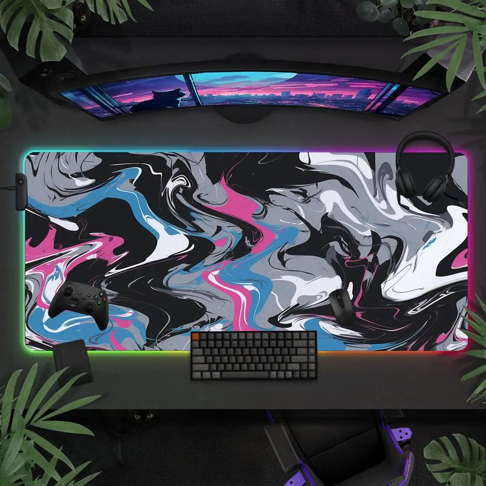 

Geological Fluids XXL RGB Gaming Mouse Pad Desk Mat Gamer Accessories Large LED Light Mousepads PC Computer Carpet with Backlit