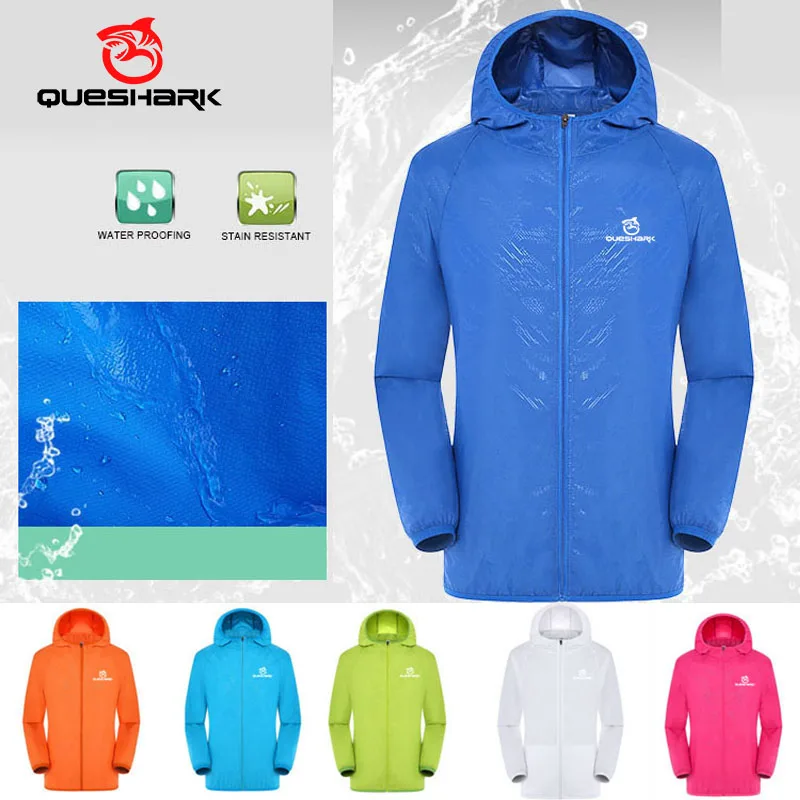 Queshark uomo donna riflettente Quick Dry anti-uv giacca da trekking ultraleggera corsa ciclismo campeggio cappotto di pelle tasca giacca a vento