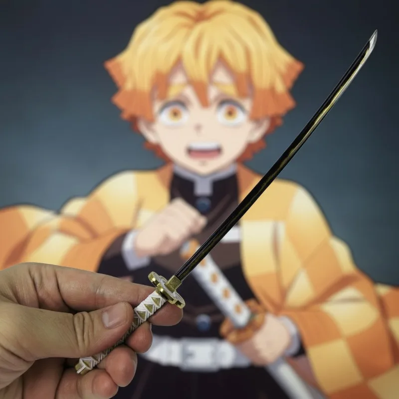 9.4inch/24cm Demon Slayer Katana Anime Metal Small Kimetsu Zenitsu Agatsuma Ninja Sabre Sword Japanese Katana Blade Toy Gift