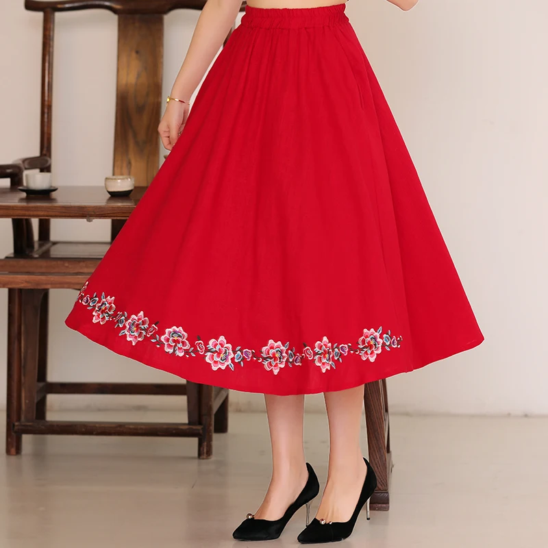 

2022 autumn new casual temperament cotton and linen skirt ladies large skirt pure color and elegant long skirt women
