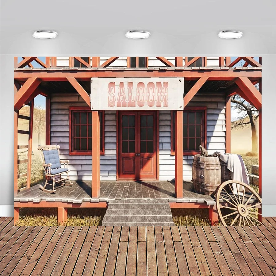 

Wild West Backdrop for Vintage Western Cowboy Photo Background Saloon Rustic Wood House Backdrop Farm Country Cowgirl Banner