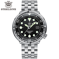 Steeldive SD1975 Black Dial Ceramic bezel 30ATM 300m Waterproof Stainless Steel NH35 Tuna Mens Dive Watch in USA Warehouse