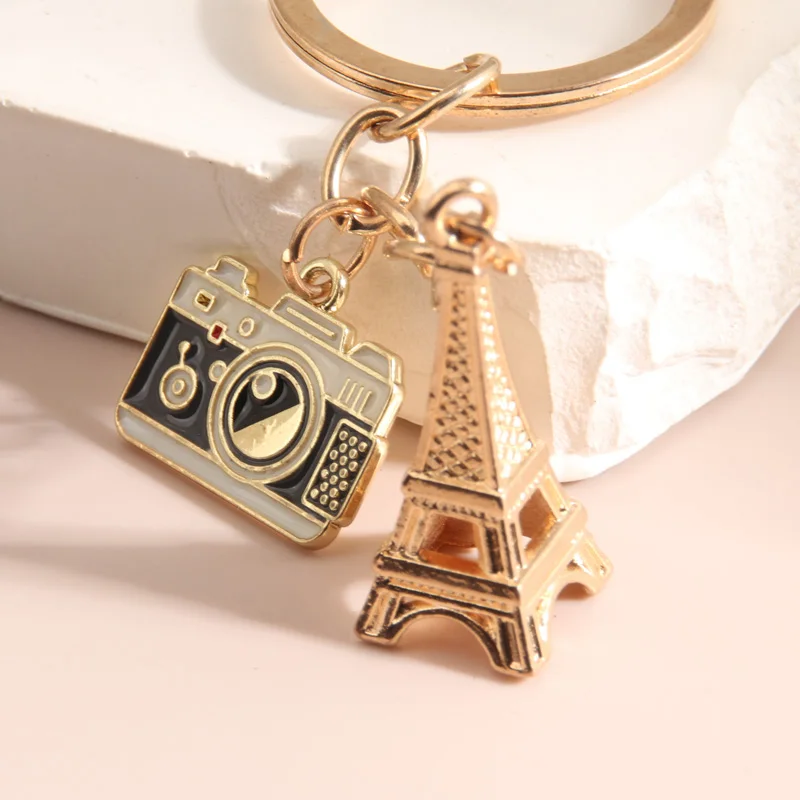 Enamel Camera Keychains  Creative Metal Iron Crafts Eiffel Tower Model Key Rings For Friend Women Men Gift Jewelry