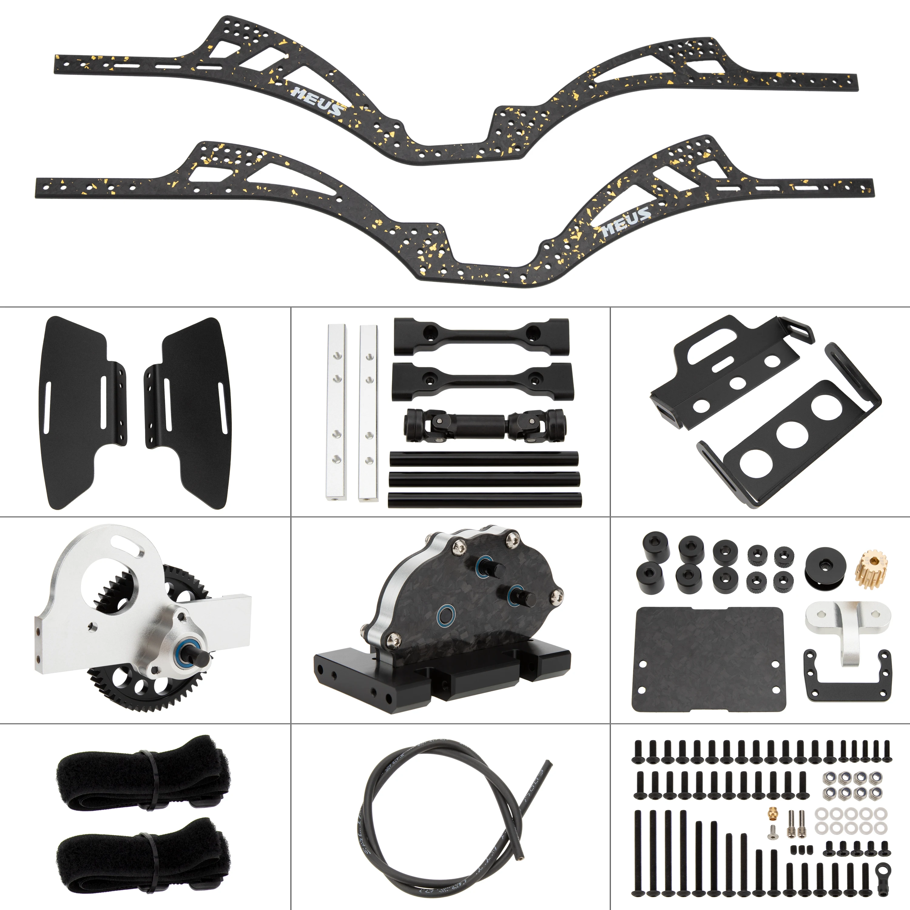 

MEUS Racing Gold Rush V2 Carbon Fiber LCG Chassis Kit for 1/10 Axial SCX10 SCX10 II Capra 1.9 UTB and Other DIY Builds