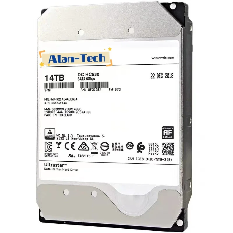 Disco rígido mecânico WUH7214ALE6L4, SATA 3, 6 Gb/s, 512MB, 7200RPM Monitoring, Segurança, um ano de garantia, usado, 14T