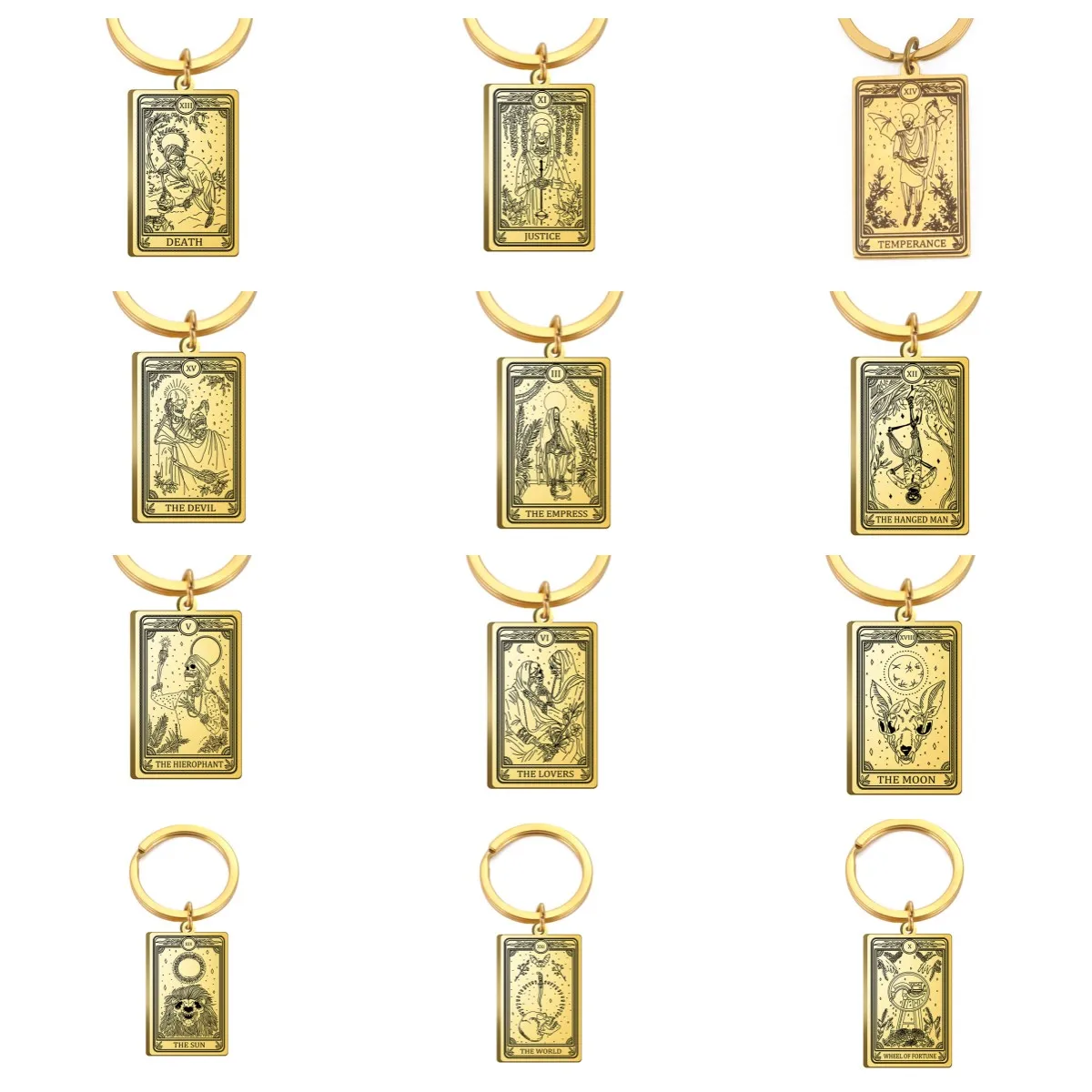 Dreamtimes The Major Arcana Tarot Keychain for Women Men Stainless Steel Vintage Lucky Cards Skull Pendant Keyring Gift