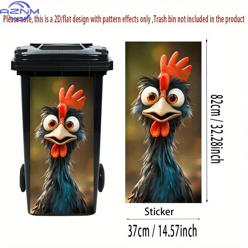1PC[Rooster Trash Can Sticker] Vibrant Cartoon Rooster Design - 1pc of Trash Can Sticker, × Cm, Self-Adhesive Wallpaper for De