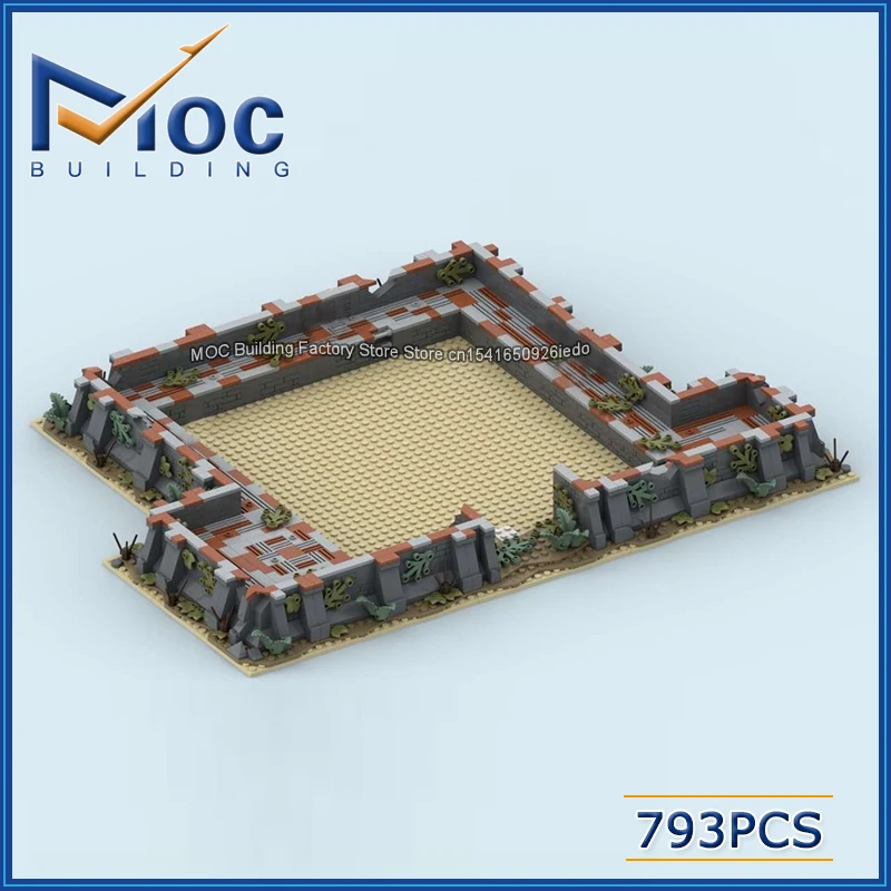 MOC Building Blocks Castle Series Modular Abandoned Fortress Scene Model Basic low Walls Collection Toys Assemble Bricks DIY Gif