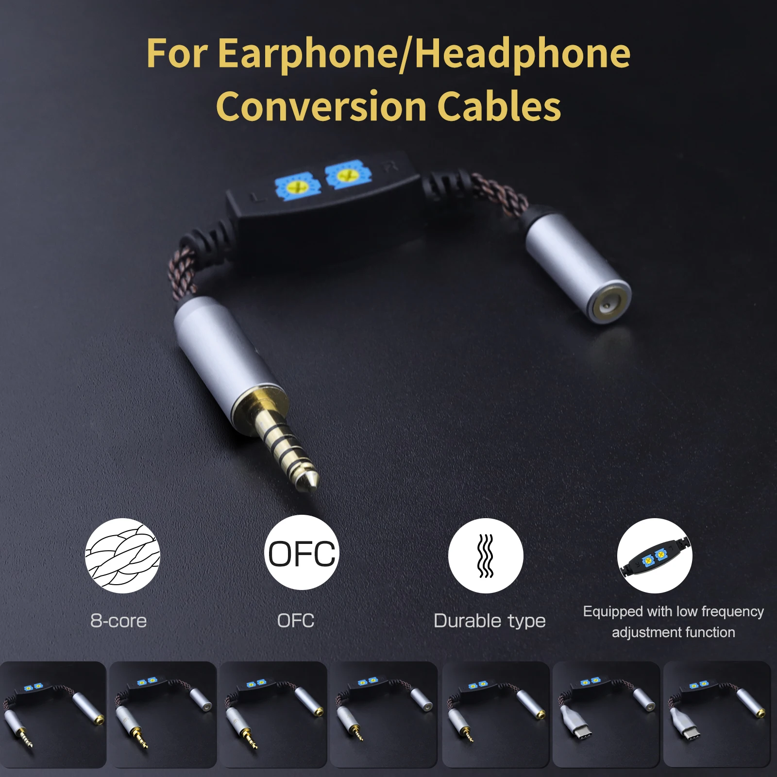 OKCSC Adjustable Resistance Audio Cable 2.5 to 3.5/4.4Female to 3.5/4.4 type-c to 3.5/4.4Female Conversion Earphone Adapter Line