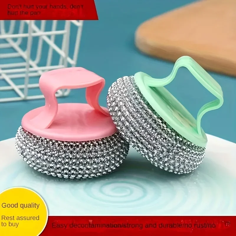 1/3PC Iron Cleaner Brush with Handle,Metal Brush To Clean Iron Pan Pot,Dish Bowl Washing Cleaner Brush with Handle, Random Color