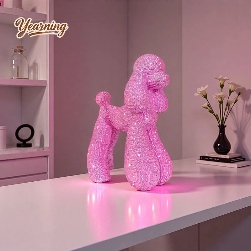 

Creative Hot Selling Poodle Ornament with Sequins Resin Statue Living Room Desk Decor Modern Minimalist Gift