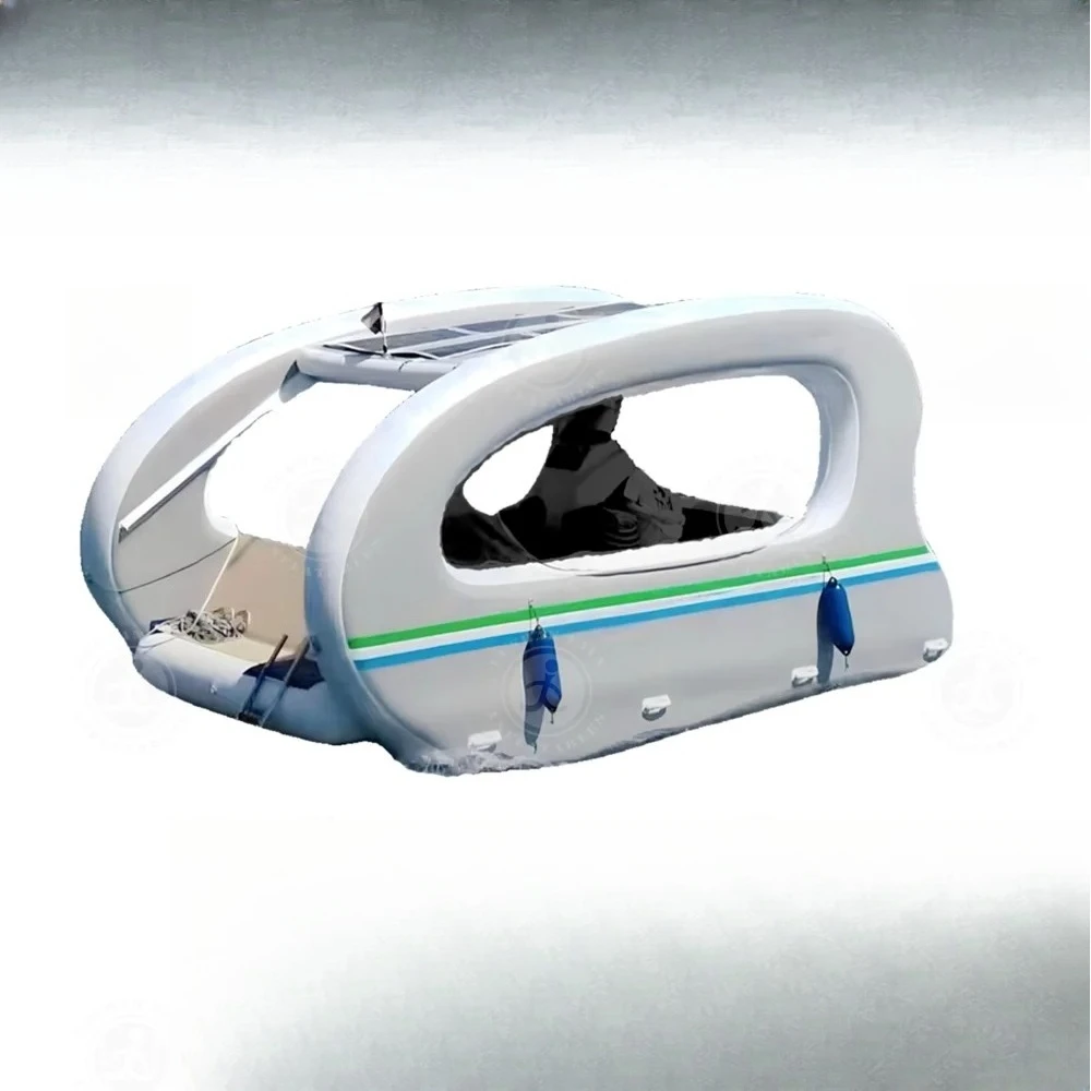 قارب كهربائي 4.5 متر يعمل بالطاقة الشمسية، قارب كاتاماران كروزينج عائم قابل للطي وقابل للنفخ بالطاقة الشمسية