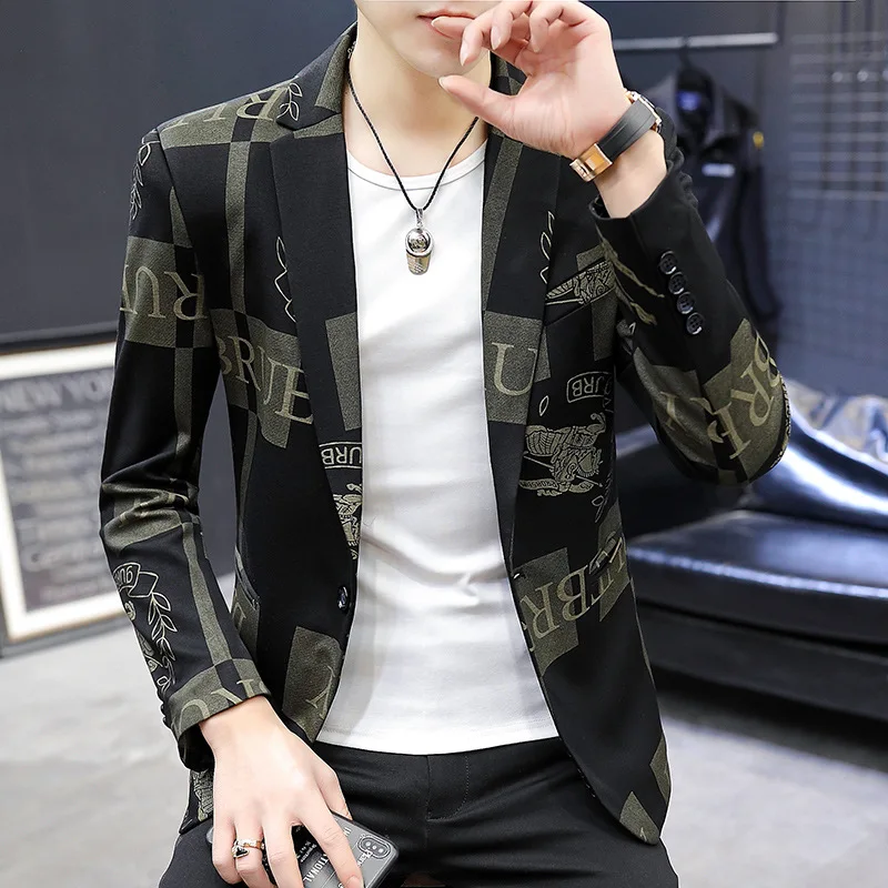 2023 5XL New Brand Clothing Men Fashion Suit Party Coat Casual Slim Fit Jackets Buttons Suit Letter Print Painting Blazers Male