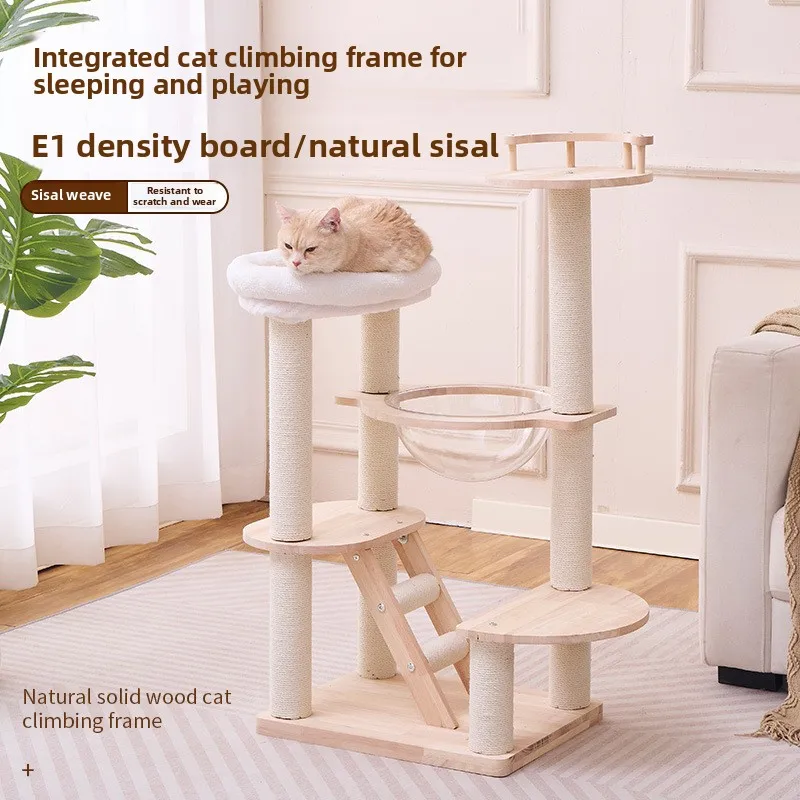 

Multi Layer Cat Climbing Frame with Nest Ball for Large Cats Durable Cat Tree Villa