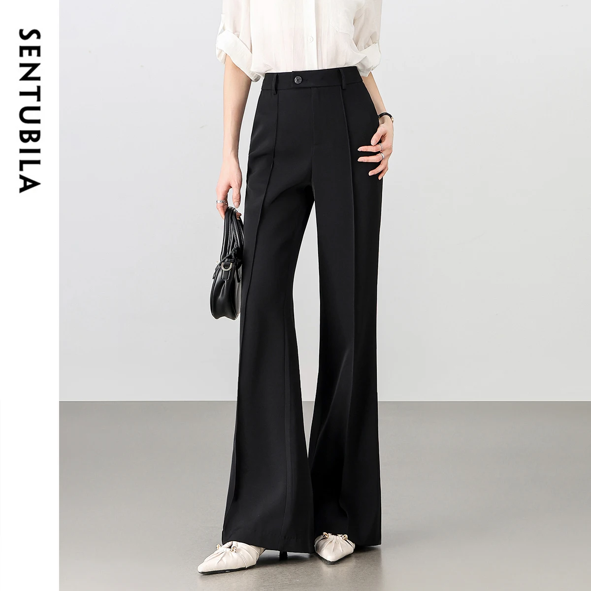 

SENTUBILA Black Women's Pants 2025 Summer High-Waist Commuting Lady Work Business Elegant Flare Comfort Trousers 152K59345