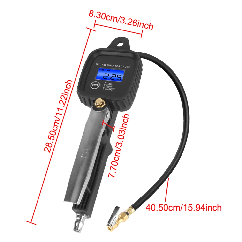 LCD Display Car Tire Pressure Gauge Digital Inflator Gauge Psi, Bar, Kpa, Kg/cm2 Meter High-precision Monitoring Inflation Gun