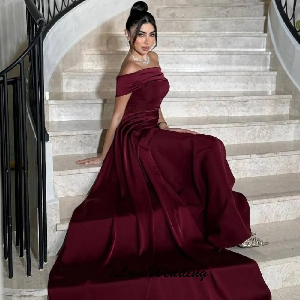 عنابي قبالة الكتف ألف خط فساتين لحضور الحفلات الموسيقية 2025 أشرطة فستان الحفلات للمرأة فساتين سهرة أنيقة حفل رسمي مخصص #1