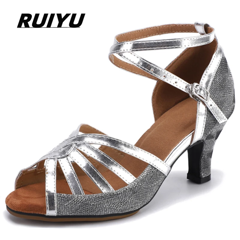 Latin Shoes Women Salsa Tango Ballroom Party High Heel Women's Shoes Grey Gold Girls Summer Sandals Outdoor Sports Dance Shoes