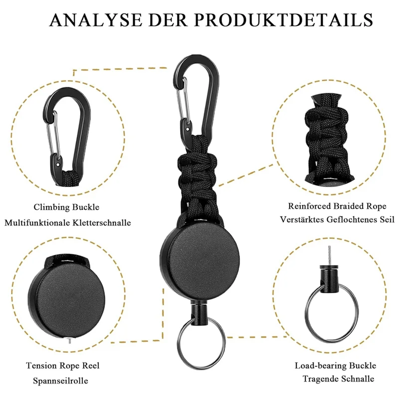 T82C Hot Sale-Heavy Duty Retractable Lanyard Badge Holder Retractable Clip Retractable Key Ring Key Holder 4PCS