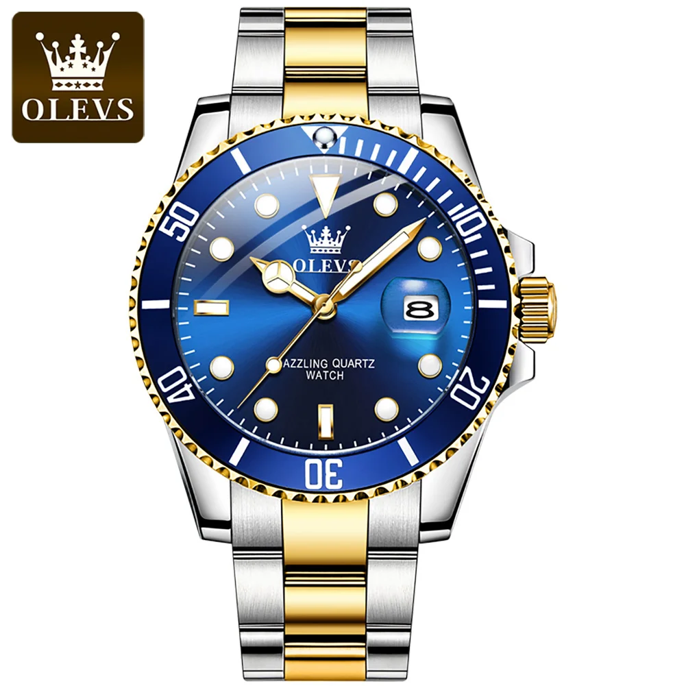 OLEVS Blue water ghost Mens Watches Stainless Steel Top Brand Luxury Quartz With Watch For Men Relogio Masculino Watch for man