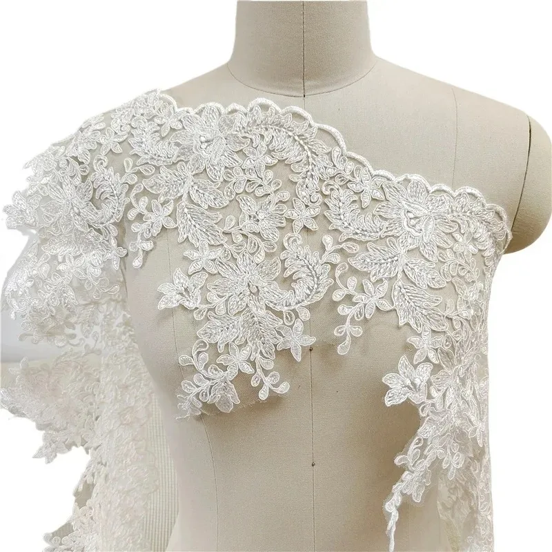 5-10Yards.High Quality Rayon Ivory White Flower Border  Lace Trimming. DIY Wedding Veil Sewing Supplies Background Decoration