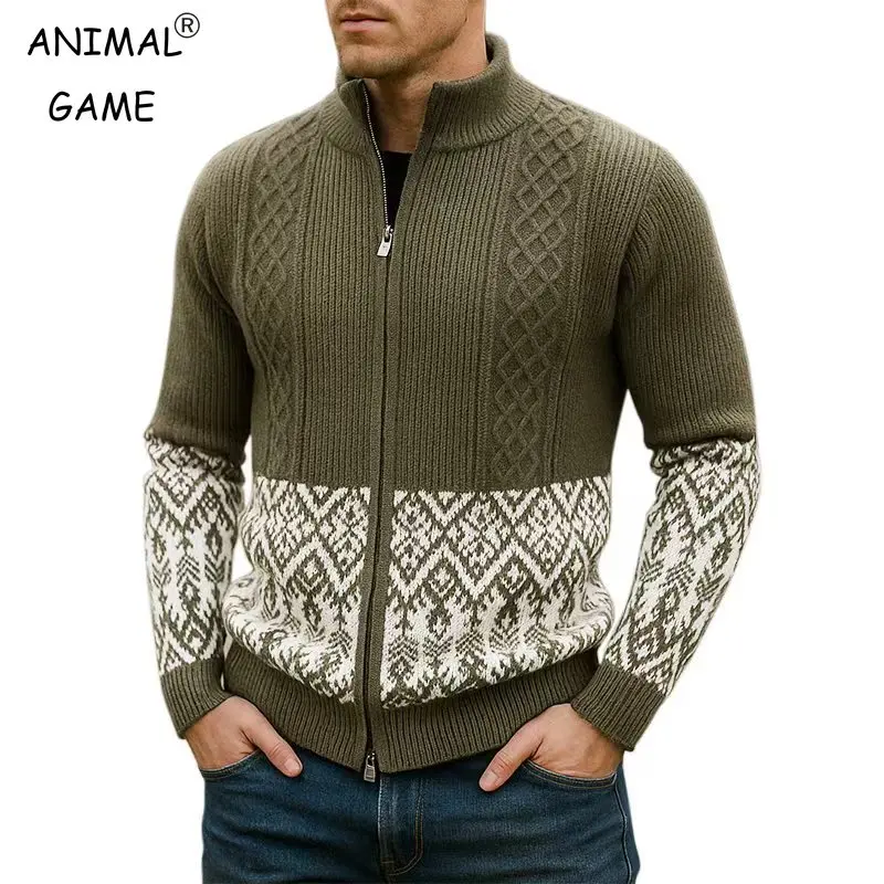 

Animal Game Hallowmas Mens Long Cardigan Sweater Cold Blouse Luxury Warm Outerwear Thick Knitted Zipper Sweaters Knitwear Jacket