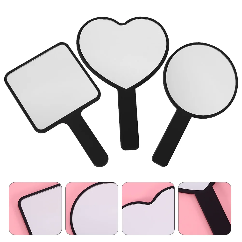 กระจกแต่งหน้า 3 ชิ้นแบบมือถือ ดีไซน์สวยงามทันสมัย กระจกพกพาสะดวก อุปกรณ์เสริมความงามสำหรับการเดินทาง