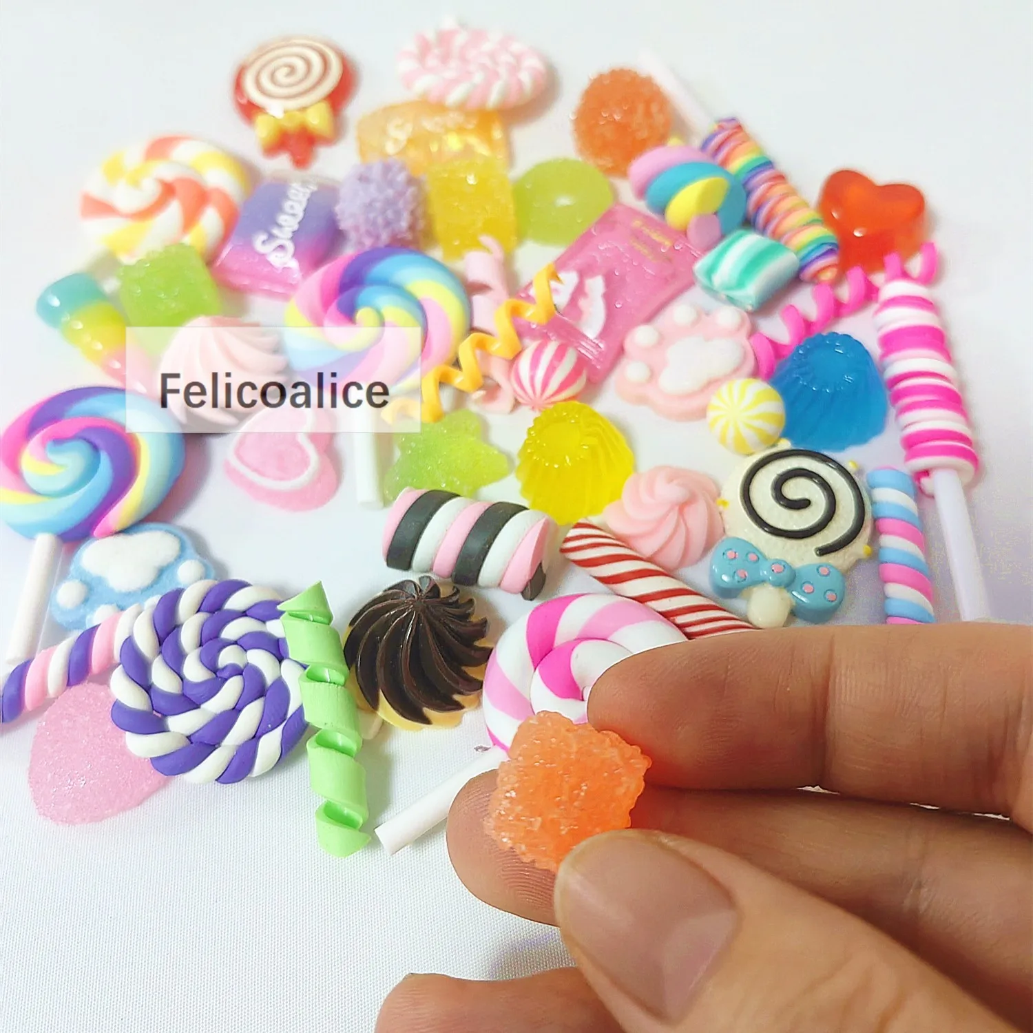 15 teile/los Mix Harz Lutscher Regenbogen Donuts Süßigkeiten Zucker Glück Tasche DIY Handwerk Sammelalbum Cabochons für Bögen Lebensmittel Spielzeug Materialien – Detail 4