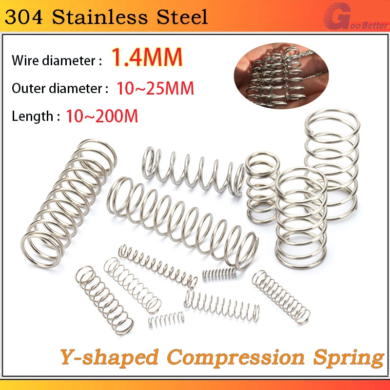 304 Stainless Steel Compression Spring Y-shaped Shock Absorption Return Spring 10pcs Wire Dia 1.4MM OD 10~25MM L:10~200MM