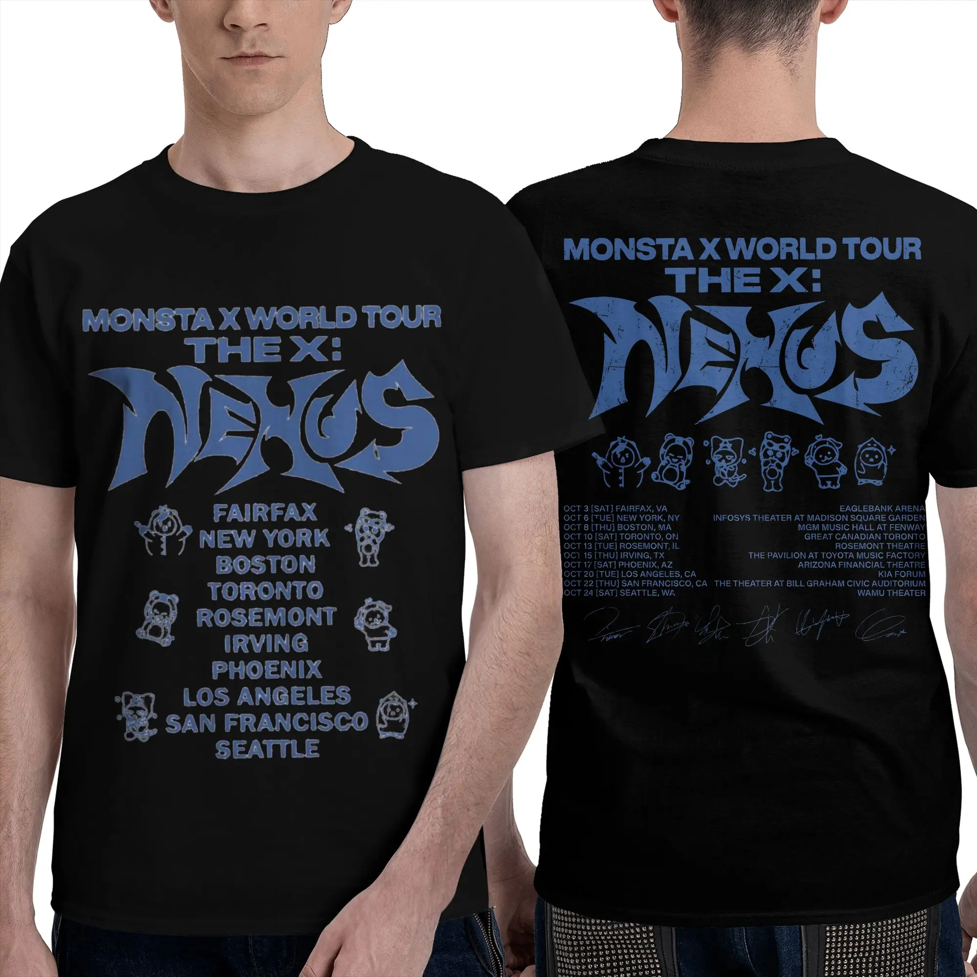 Men Women Monsta X the X Nexus North America World Tour Graphic Printed Tee Shirt Apparel Casual 100% Cotton  T Shirts Top Tee