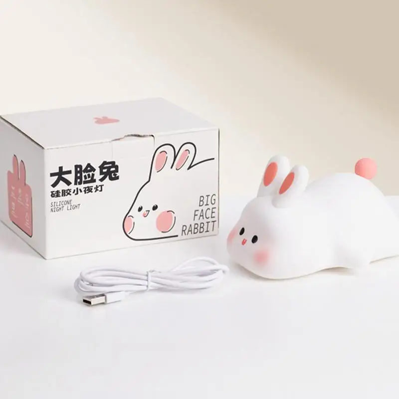 Animal Touch Night Lamp para berçário, Soft Rabbit Table Lamp para crianças, Big Face Rabbit Silicone Touch Lamp