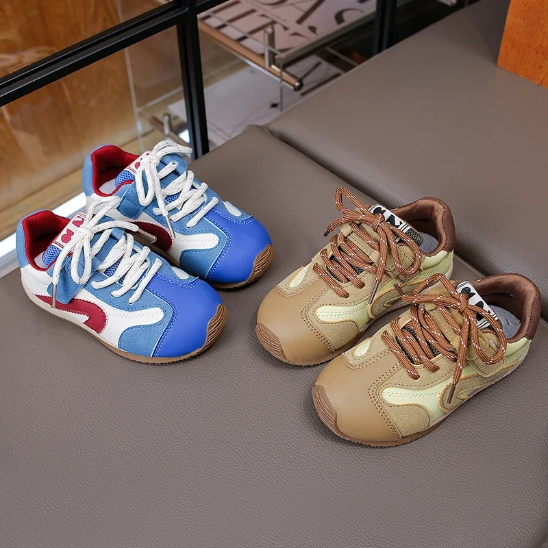Toddler Boys Retro Sneakers, Color Block Upper, Hook and Loop Strap, Non Slip Rubber Sole, Casual Outdoor Walking Shoes