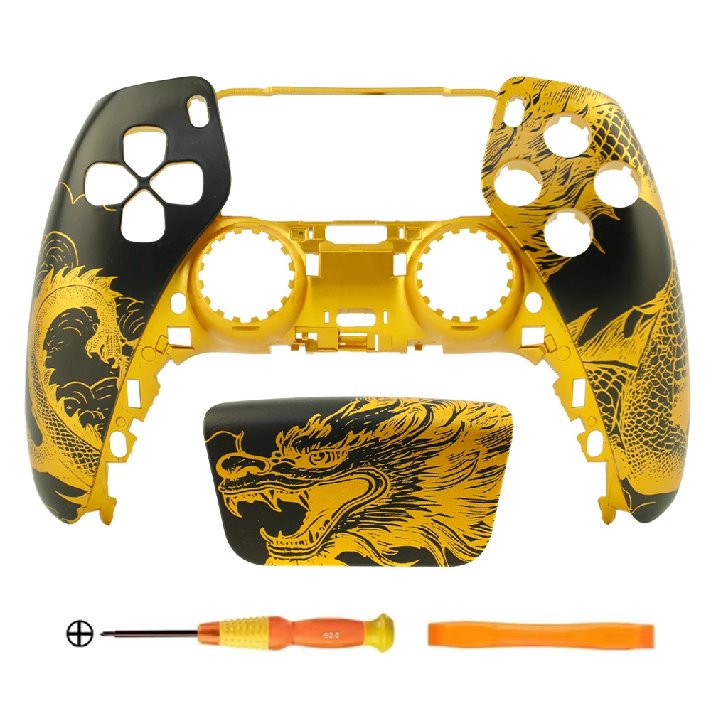 Coque de remplacement pour manette PS5 édition limitée Dragon Doré / Dragon Noir / Fleur de Prunier, boîtier et panneau tactile