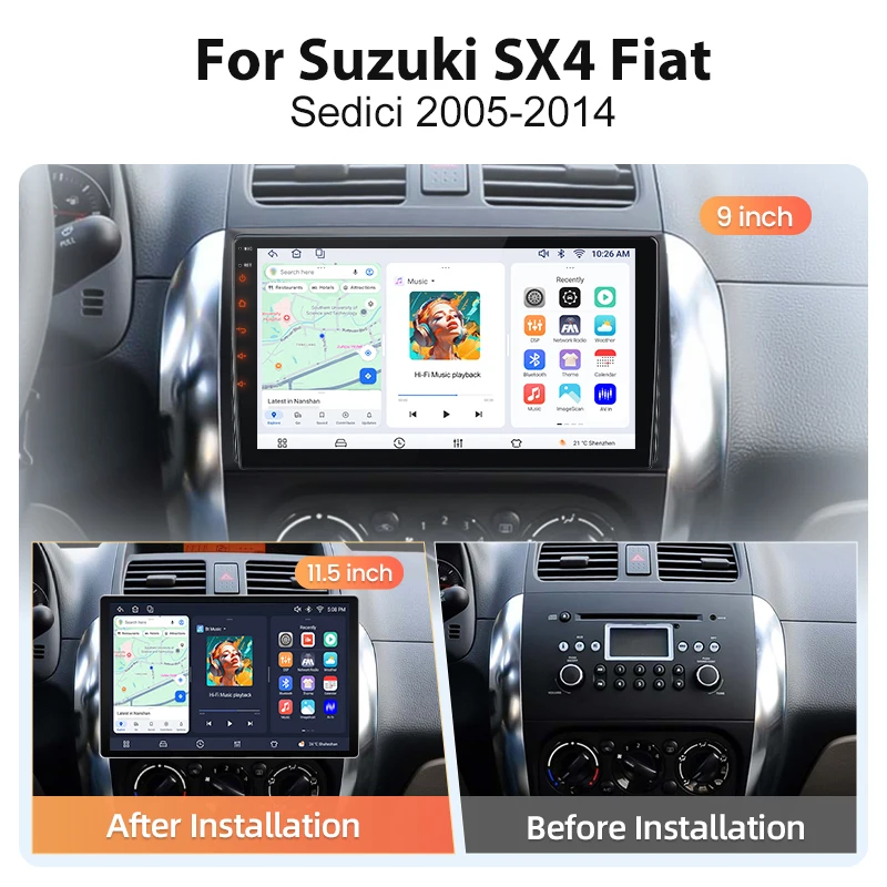 Radio para Auto AWESAFE con CarPlay y Android Auto Inalámbrico para Suzuki SX4 Fiat Sedici 2005 2006 2007 2008 2009 2010-2014, Sistema Multimedia Estéreo Inteligente 2DIN, Pantalla Táctil, Reproductor de Video, Unidad Principal, Autoradio, Navegación, Bluetooth, GPS, SWC, 4G, WIFI, RDS, FM, DSP