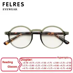 Elegant Clear Green Round Blue Light Filter Reading Glasses Fashion Optical Prescription Women Eyeglases Frames FELRES