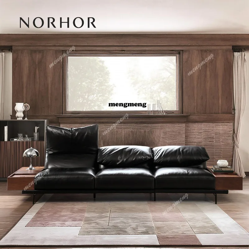 Italian first-layer cowhide all-leather sofa folding high back support neck support sofa