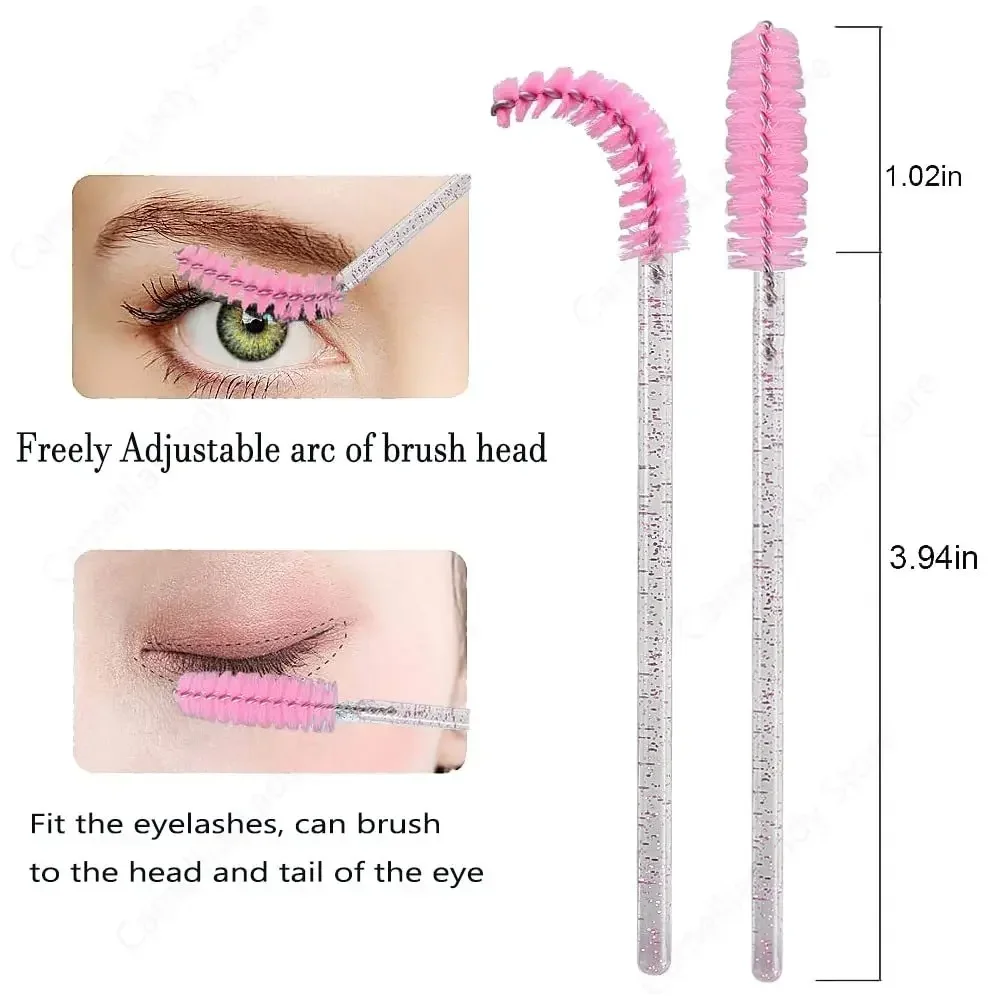 50Pcs/Pack Disposable Crystal Eyelash Makeup Brush Diamond Handle Mascara Wands Applicator Eyebrow Cosmetics Beauty Tools