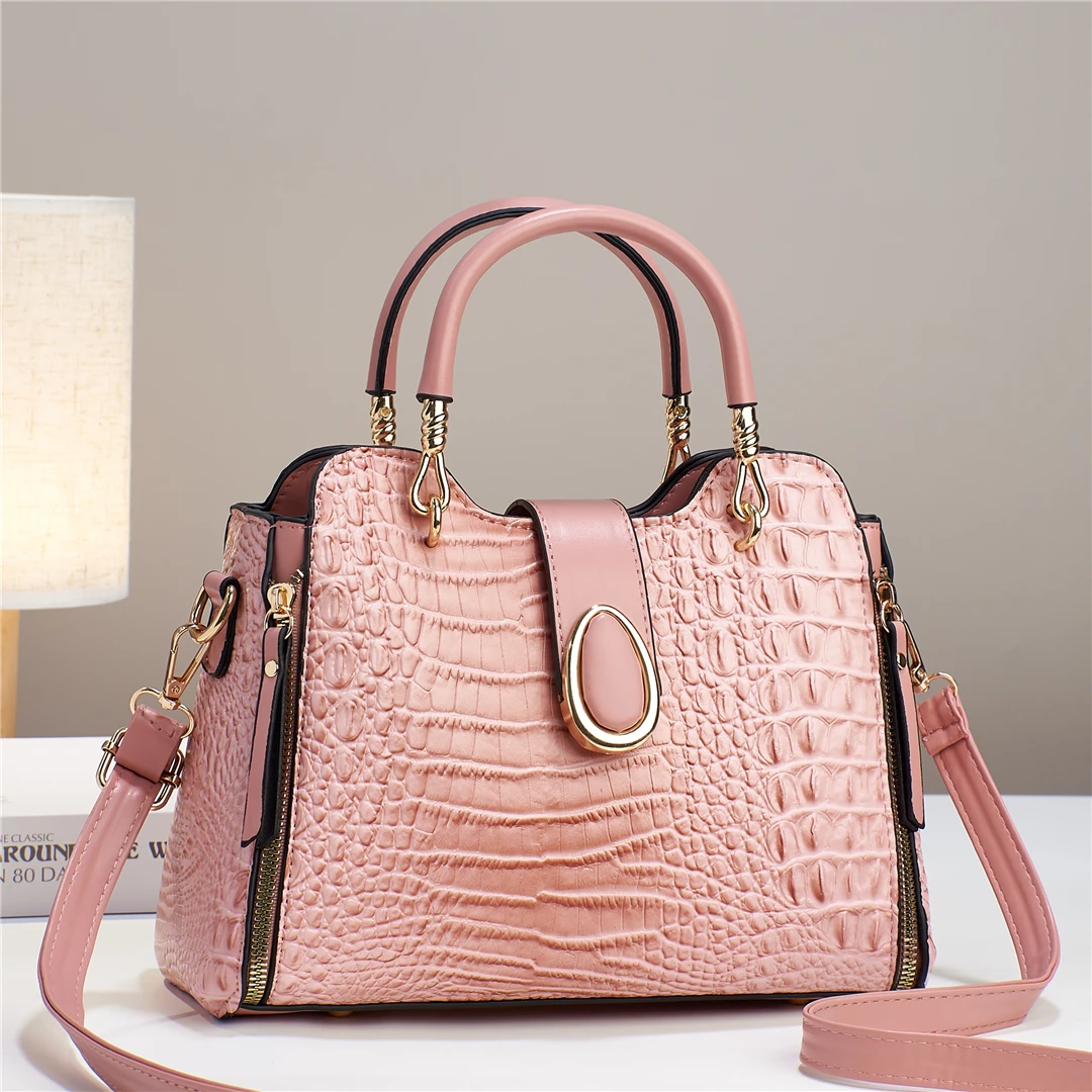 Elegant Croc-Effect Handbag with Tassel - Versatile, Durable, Zip-Secure | Polyester-Lined, Removable Strap, Chic & Stylish