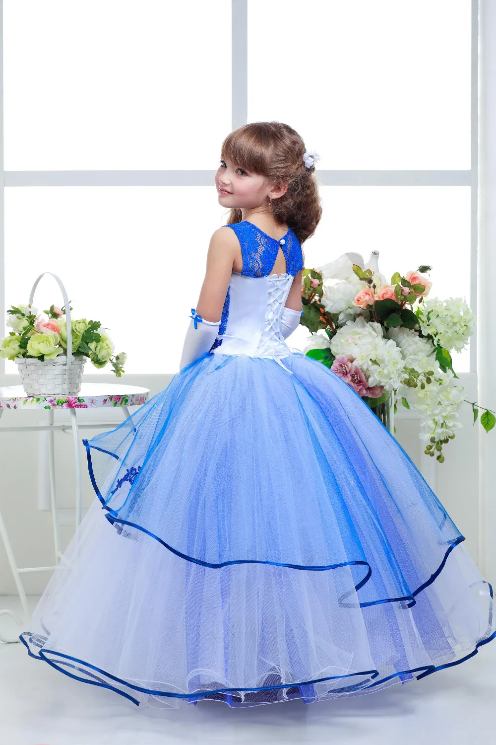 Luxury Light Blue Flower Girls Dress For Weddings Applique Bow Birthday Prom Party Formal Event Communion Gown