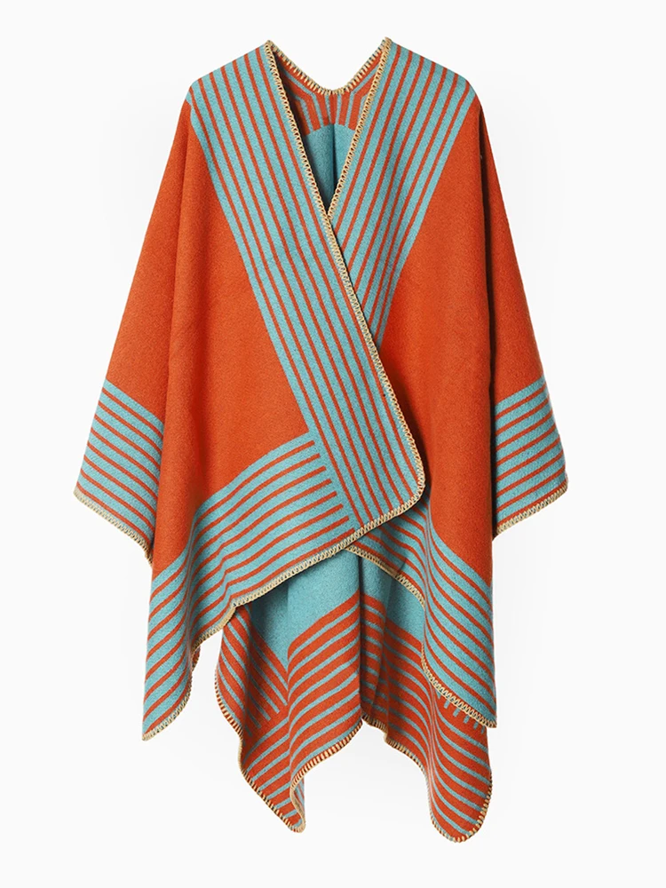 

Winter Women Men Scarf Layers Poncho Elegant Striped Thick Wrap Shawl Lady Male Scarve Capa Para Mujer Pashmina Cloak Casual New