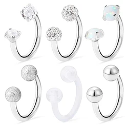 WKOUD 6Style Stainless Steel Opal Crystal CZ Ball Nose Septum Horseshoe Earring Eyebrow Lip Helix Tragus Cartilage Piercing Ring