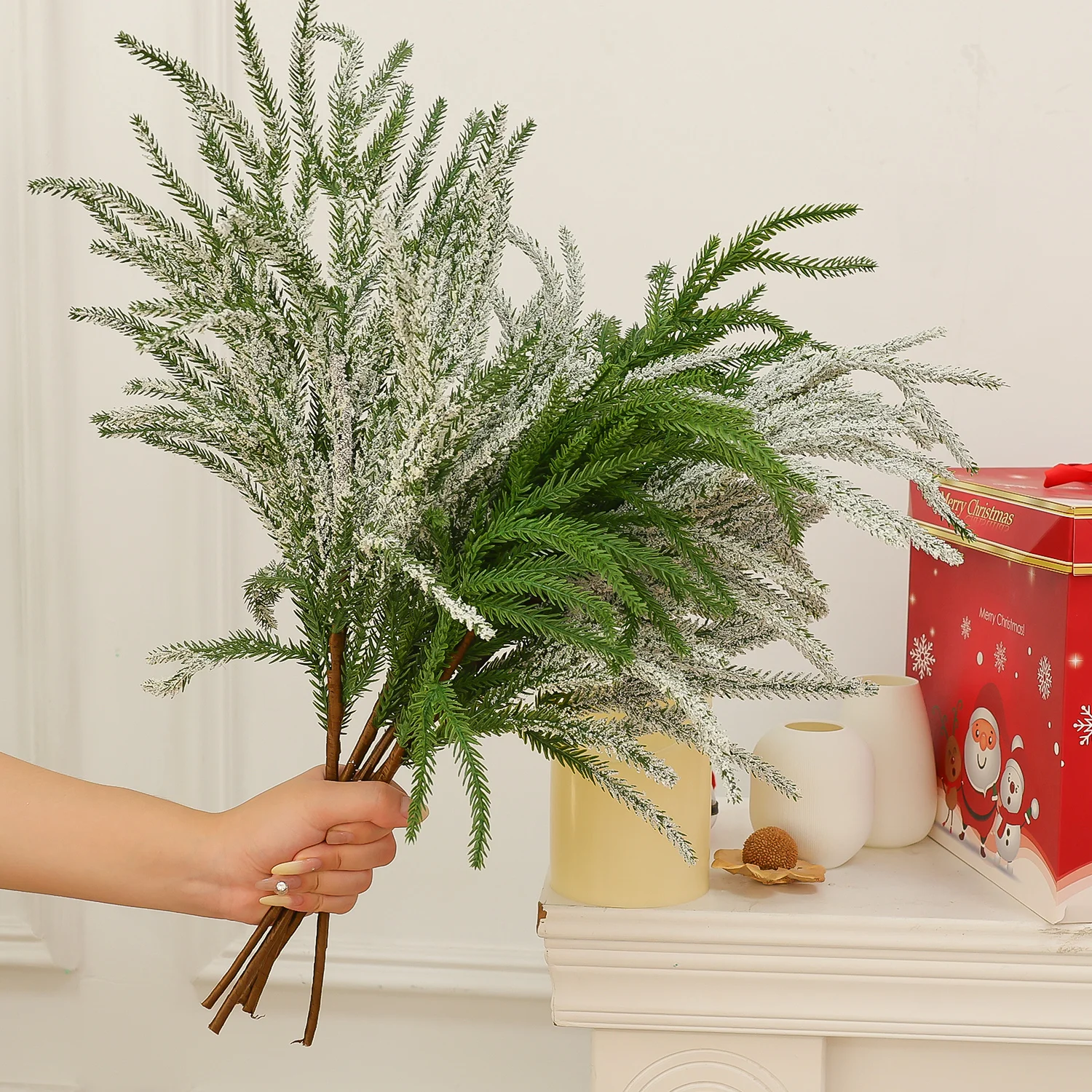 عيد الميلاد نورفولك فروع الصنوبر الاصطناعي الصنوبر إبرة سلاسل DIY بها بنفسك إكليل إكليل النباتات وهمية الخضرة للحزب ديكور الحلي