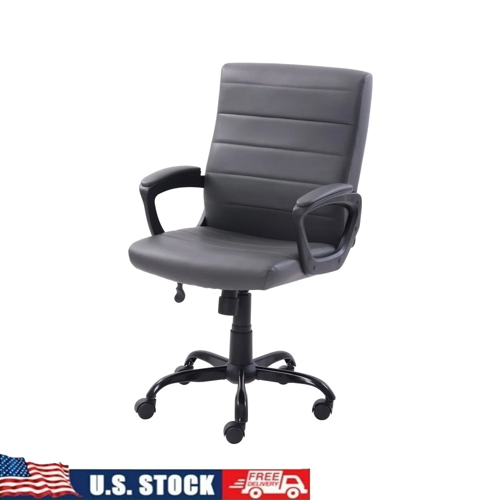 

Mid-Back Office Chair Bonded Leather Memory Foam Ergonomic Armrests Adjustable Height Durable Metal Base Smooth Rolling Wheels